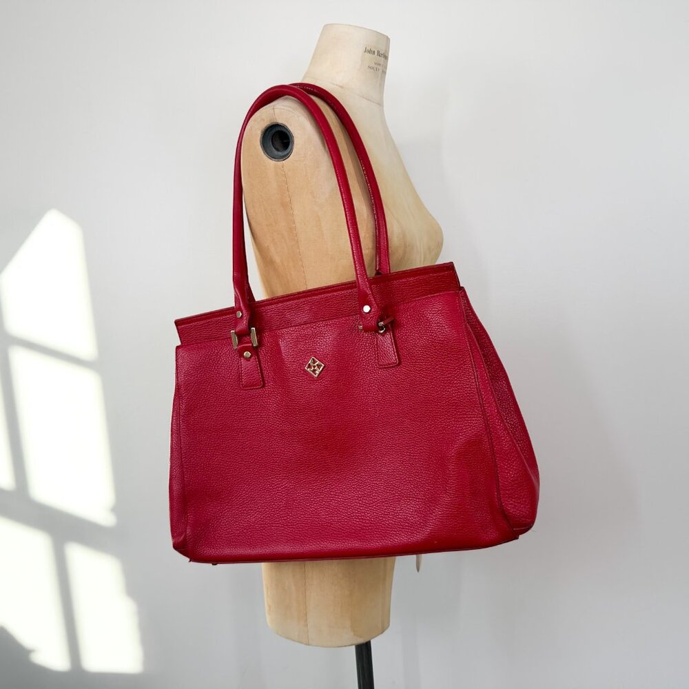 Red Pebbled Italian Genuine Leather Oversized Boxy Large Shoulder Bag / Purse